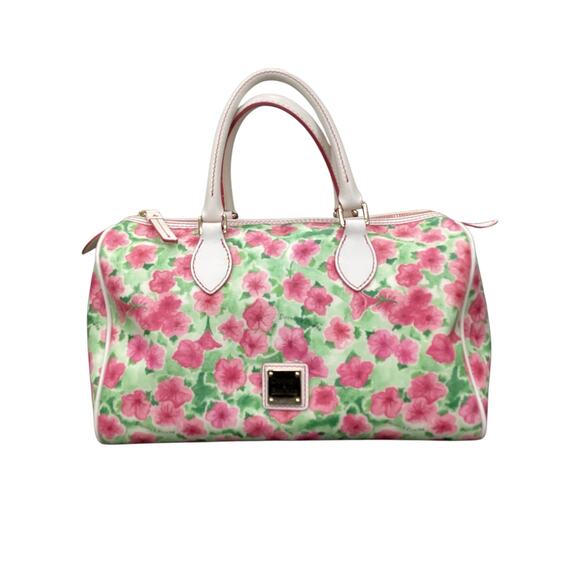Dooney & Bourke Purse Women’s One Size Leather Floral Print Green Pink And White - Picture 1 of 8